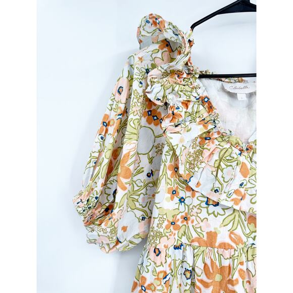 Cleobella Farrah Retro Floral Print Ruffled Puff Sleeve A-Line Poplin Mini Dress - Picture 7 of 7